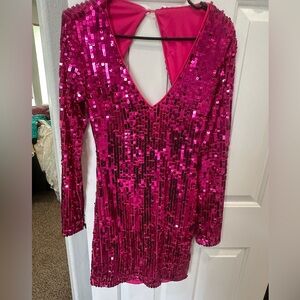Pink Sequin Long Sleeve Dress